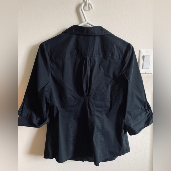 BLACK BLOUSE with EMPIRE WAIST - 3/4” Sleeve, Size M - Stretch - Picture 2 of 3